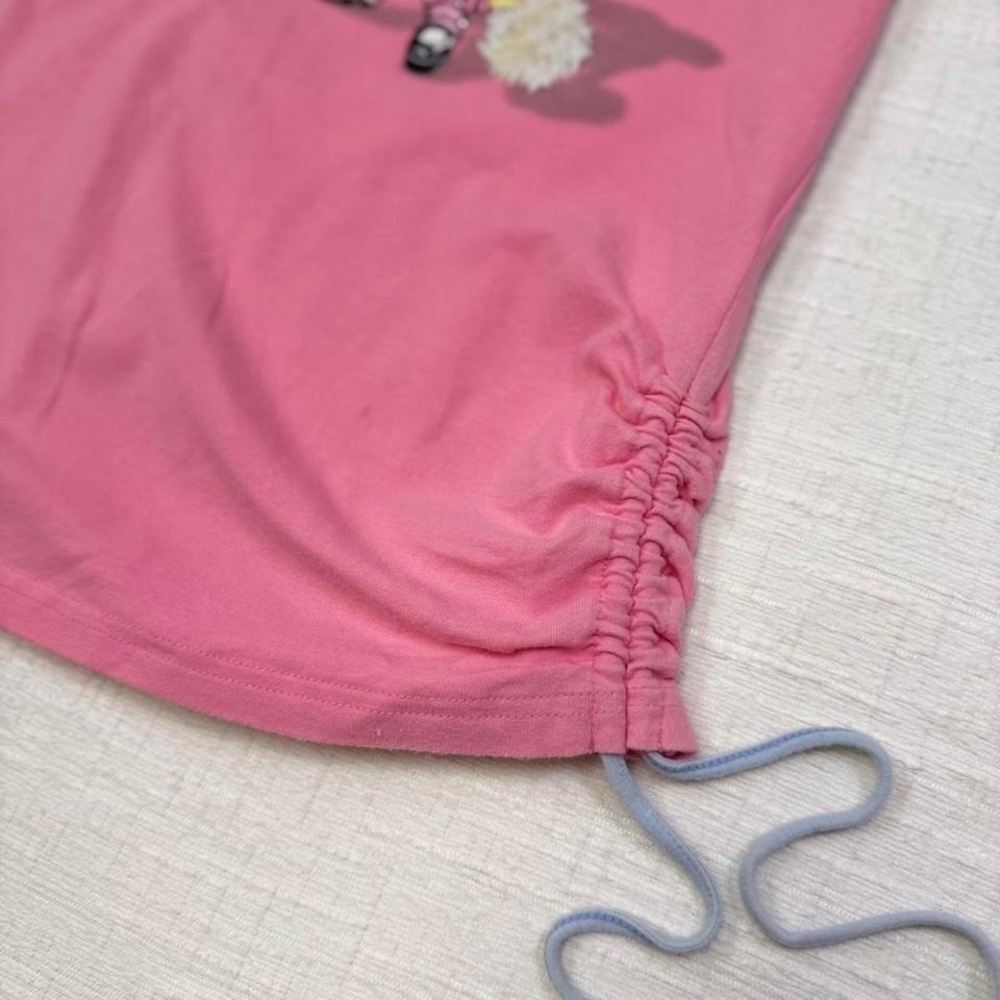 Y2K Betty Boop Cheerleader Tank Pink Ruched McBling Top Womens S sporty workout - Picture 5 of 8